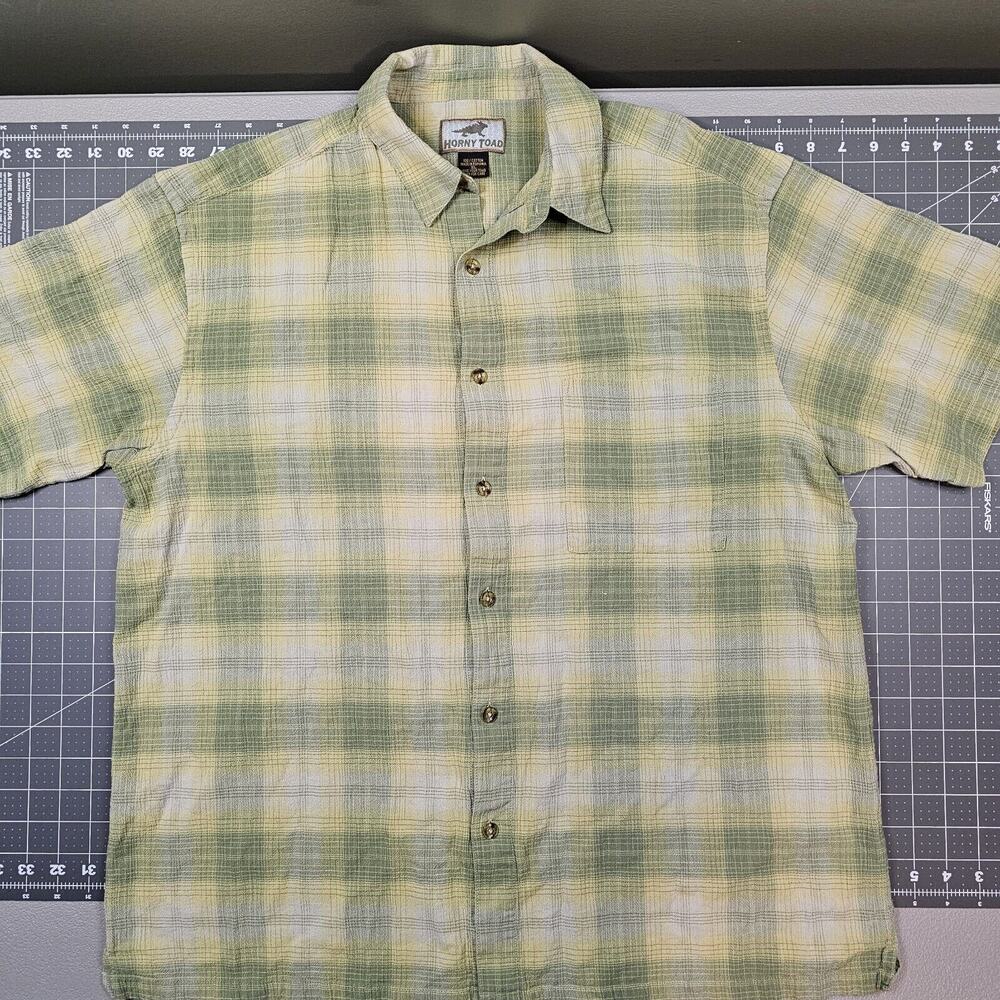 Horny Toad Shirt Mens XL Plaid Green Golf Casual Preppy Light Weight Comfort